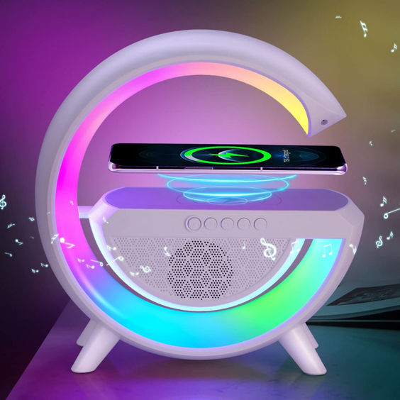 CAIXA DE SOM BLUETOOTH CARREGADOR SEM FIO RGB LUMINÁRIA DE LED ATMOSFÉRICA G-SPEAKER
