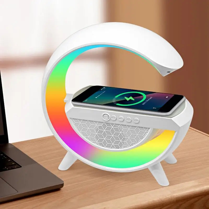 CAIXA DE SOM BLUETOOTH CARREGADOR SEM FIO RGB LUMINÁRIA DE LED ATMOSFÉRICA G-SPEAKER