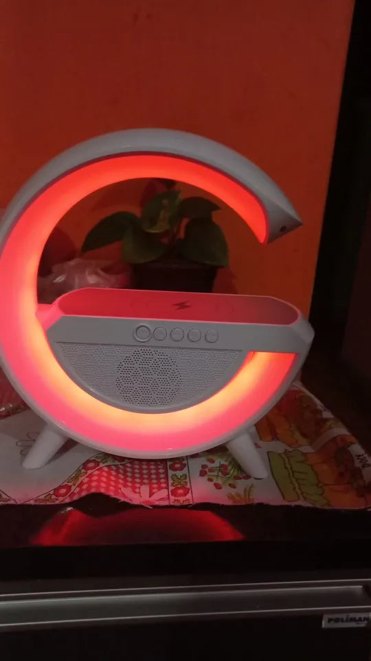 CAIXA DE SOM BLUETOOTH CARREGADOR SEM FIO RGB LUMINÁRIA DE LED ATMOSFÉRICA G-SPEAKER