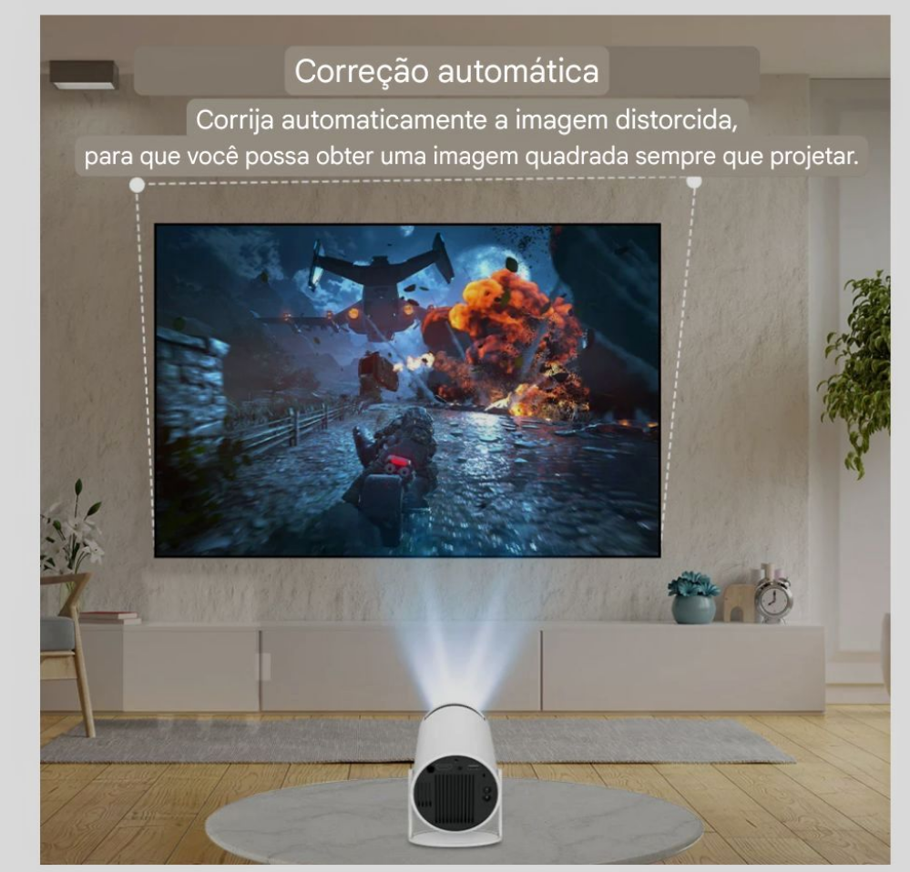Projetor 4K Portátil com Android 11: Transforme Qualquer Ambiente em uma Tela de Cinema