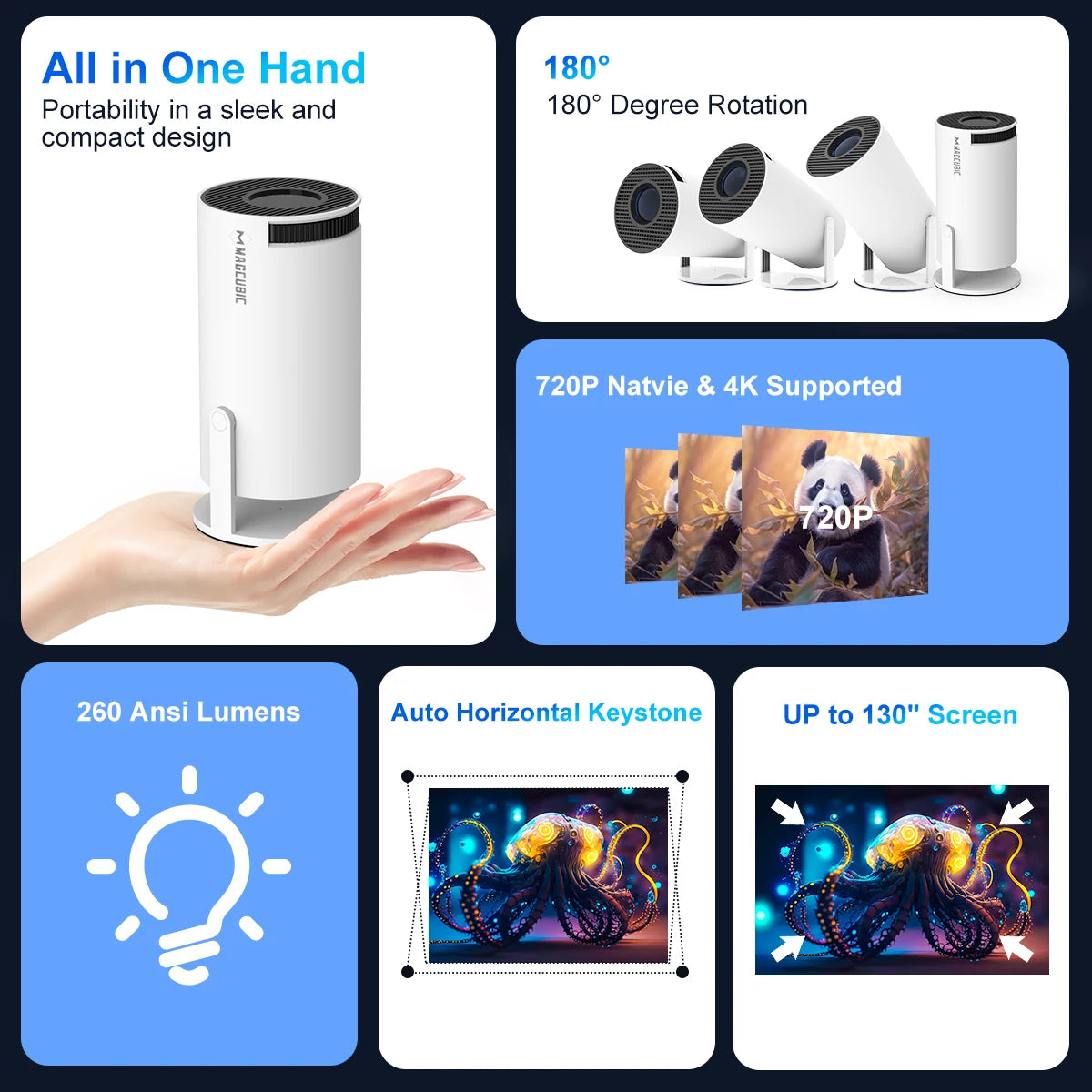 Projetor 4K Portátil com Android 11: Transforme Qualquer Ambiente em uma Tela de Cinema