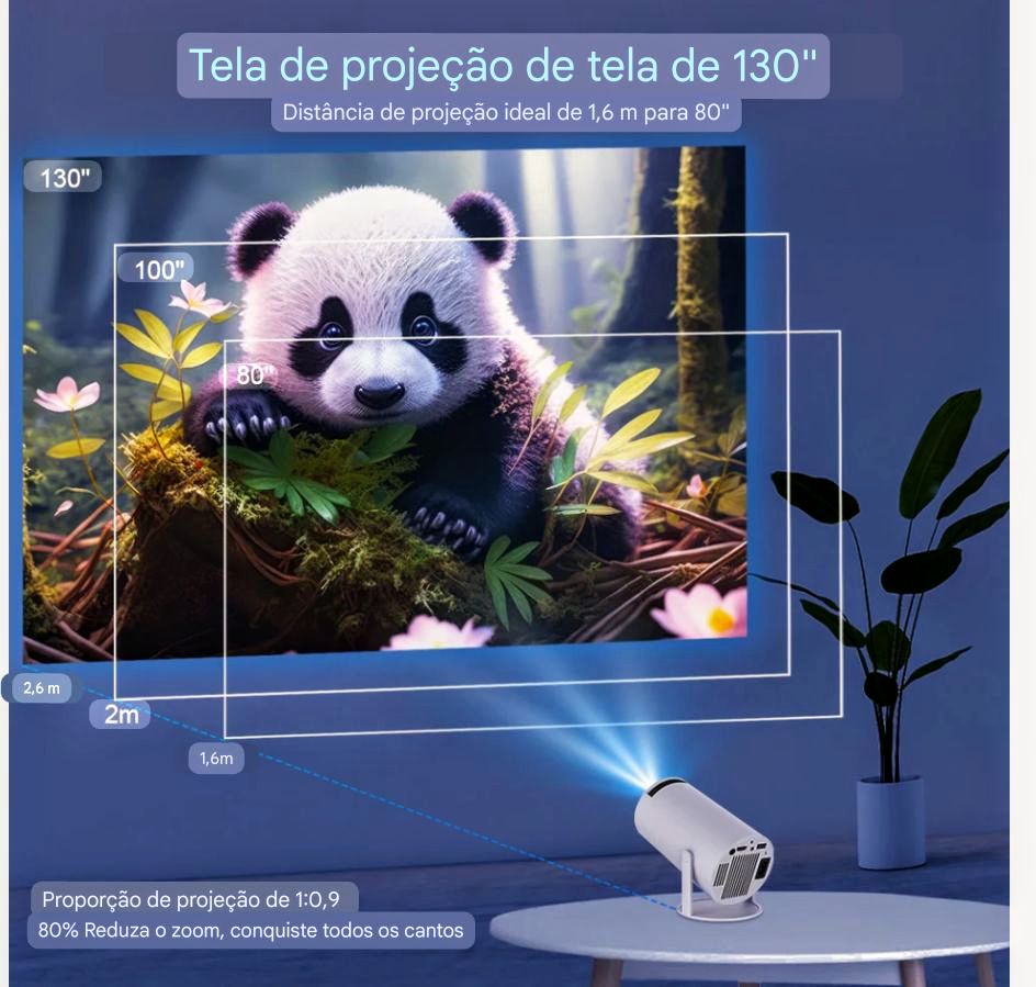 Projetor 4K Portátil com Android 11: Transforme Qualquer Ambiente em uma Tela de Cinema