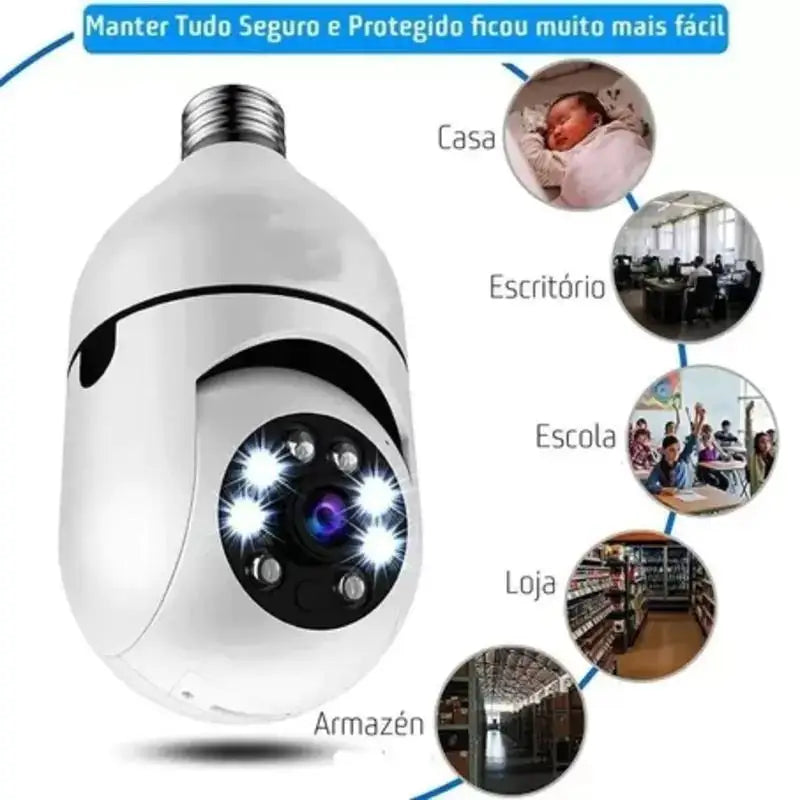 Câmera IP PTZ Plug no Bocal 360°: Instalação Simples com Monitoramento e Alarme Avançados 360