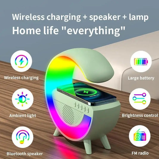 CAIXA DE SOM BLUETOOTH CARREGADOR SEM FIO  RGB LUMINÁRIA DE LED ATMOSFÉRICA  G-SPEAKER