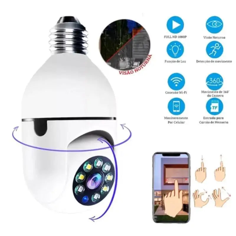Câmera IP PTZ Plug no Bocal 360°: Instalação Simples com Monitoramento e Alarme Avançados 360