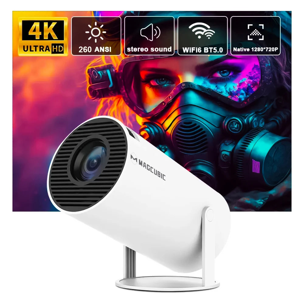 Projetor 4K Portátil com Android 11: Transforme Qualquer Ambiente em uma Tela de Cinema