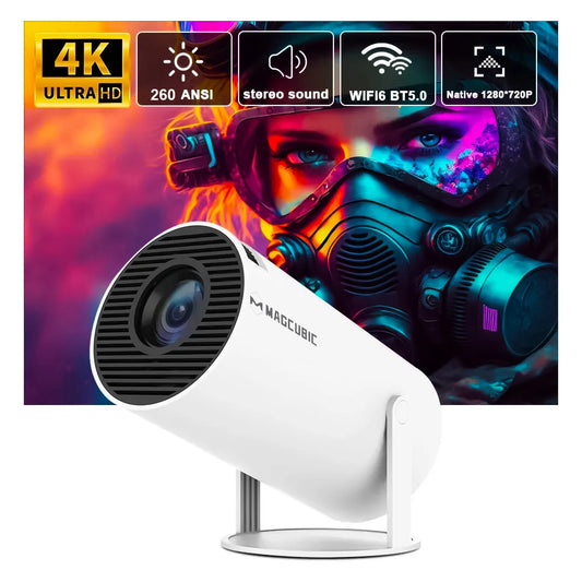 Projetor 4K Portátil com Android 11: Transforme Qualquer Ambiente em uma Tela de Cinema