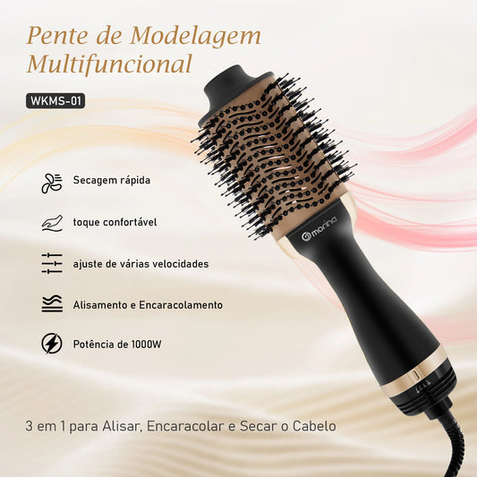 Escova Modeladora 3 em 1; Seca, Modela e Alisa. 