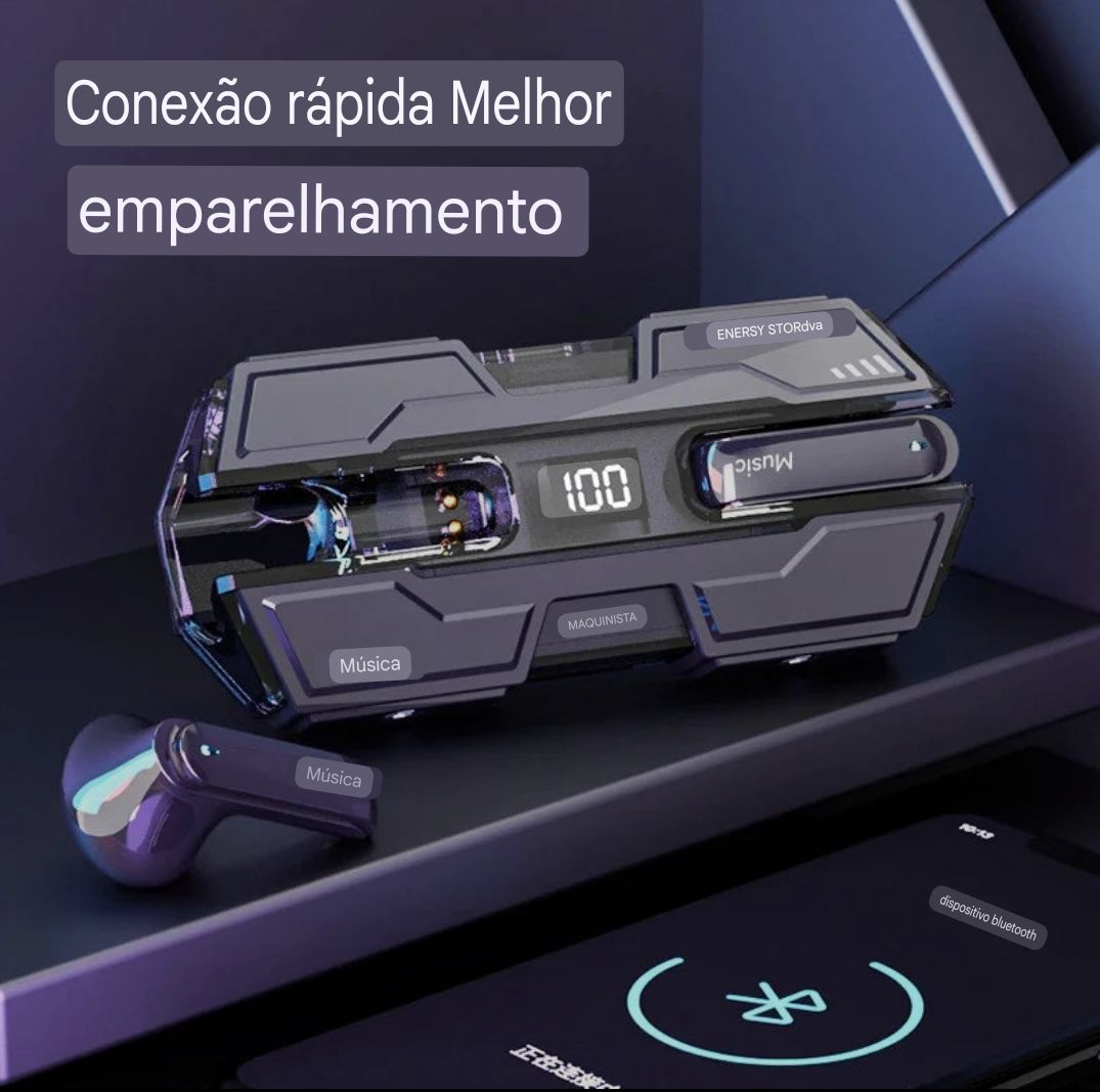 FONE DE OUVIDO GAMER, SEM FIO, HEADSET DE BAIXA LATÊNCIA À PROVA D'ÁGUA
