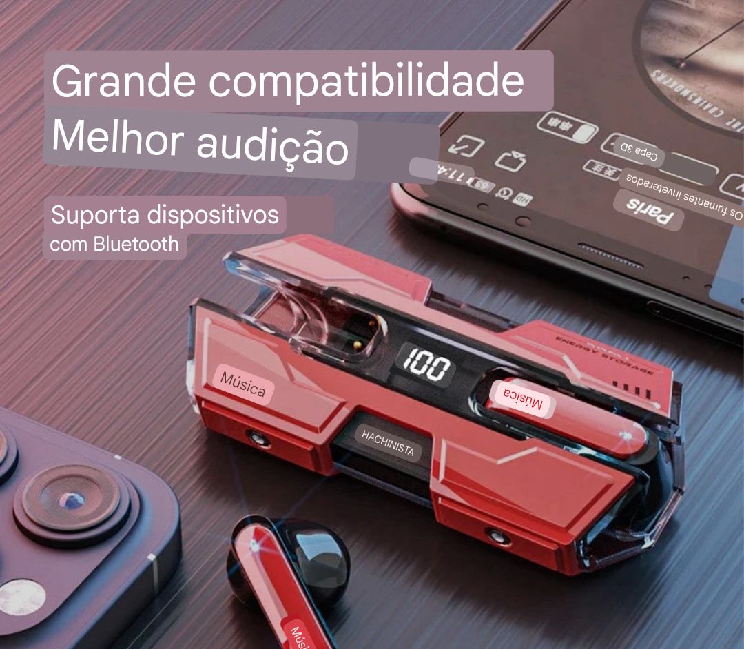FONE DE OUVIDO GAMER, SEM FIO, HEADSET DE BAIXA LATÊNCIA À PROVA D'ÁGUA
