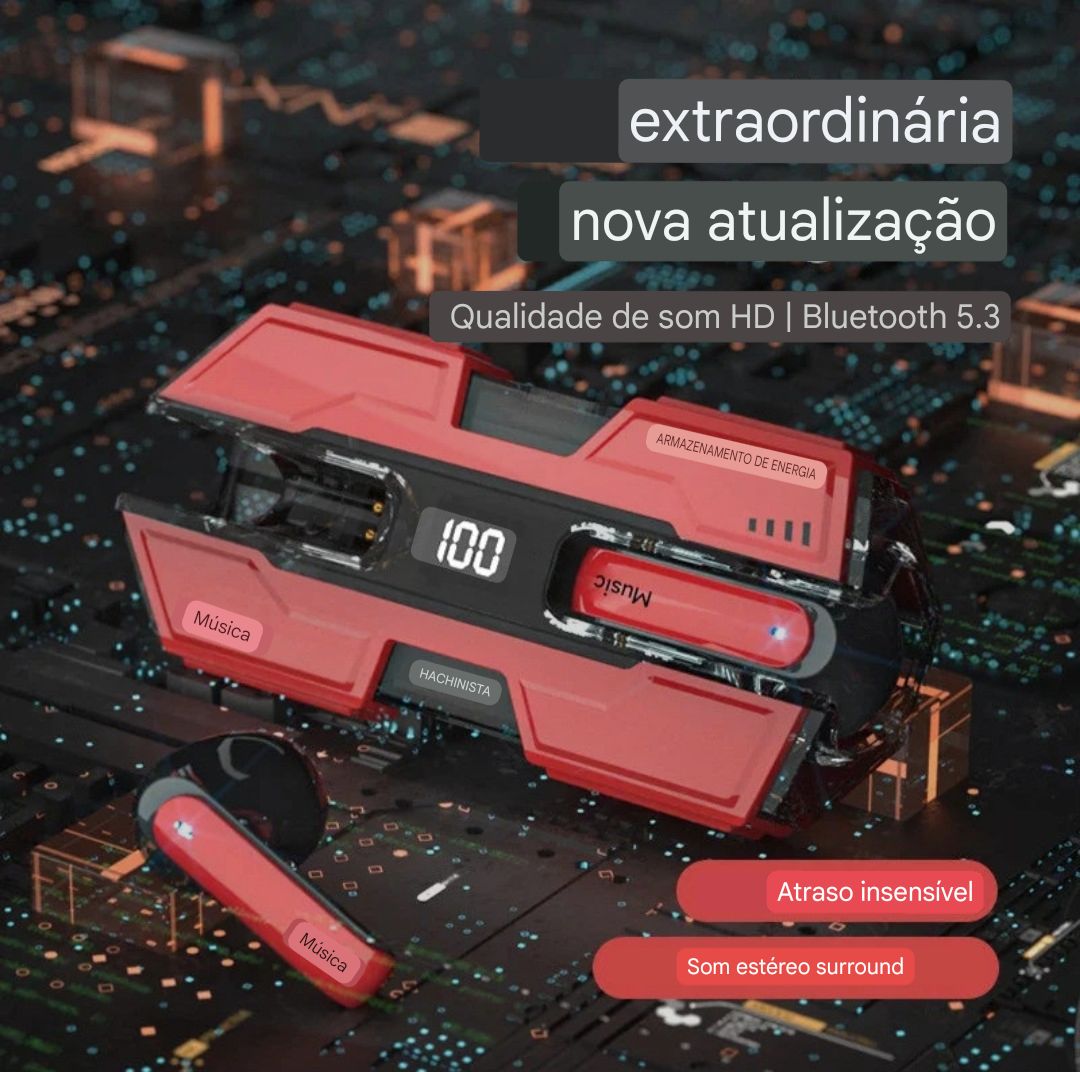 FONE DE OUVIDO GAMER, SEM FIO, HEADSET DE BAIXA LATÊNCIA À PROVA D'ÁGUA